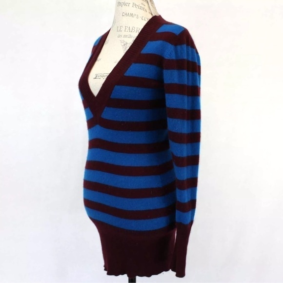 C&C California 2-Ply 100% Cashmere Knit Brown/Blue V-Neck Tunic Sweater Small - Picture 3 of 13